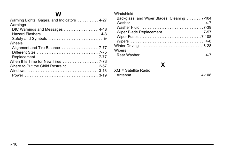 Index_w, Index_x | Cadillac 2010 Escalade User Manual | Page 614 / 614