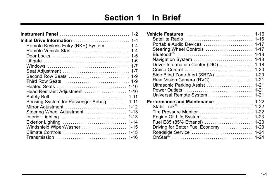 In brief, In brief -1 | Cadillac 2010 Escalade User Manual | Page 7 / 614