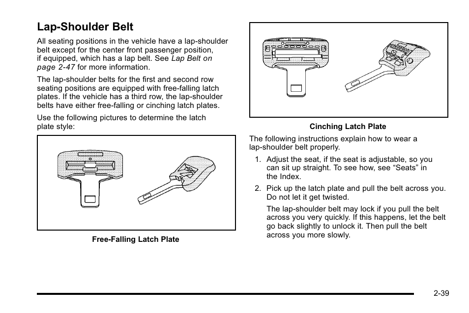 Lap-shoulder belt, Lap-shoulder belt -39, Adding | Cadillac 2010 Escalade User Manual | Page 71 / 614