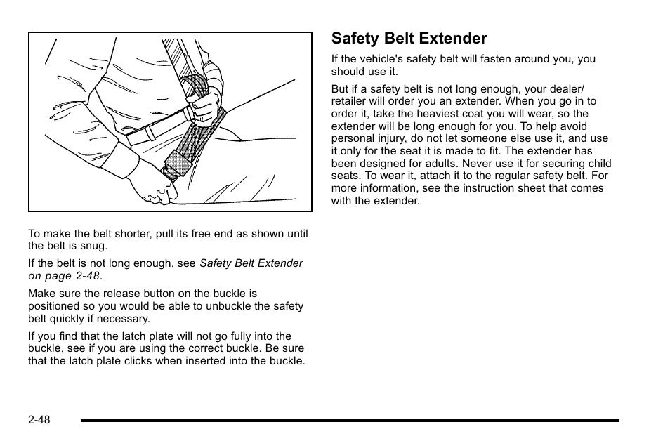 Safety belt extender, Safety belt extender -48 | Cadillac 2010 Escalade User Manual | Page 80 / 614