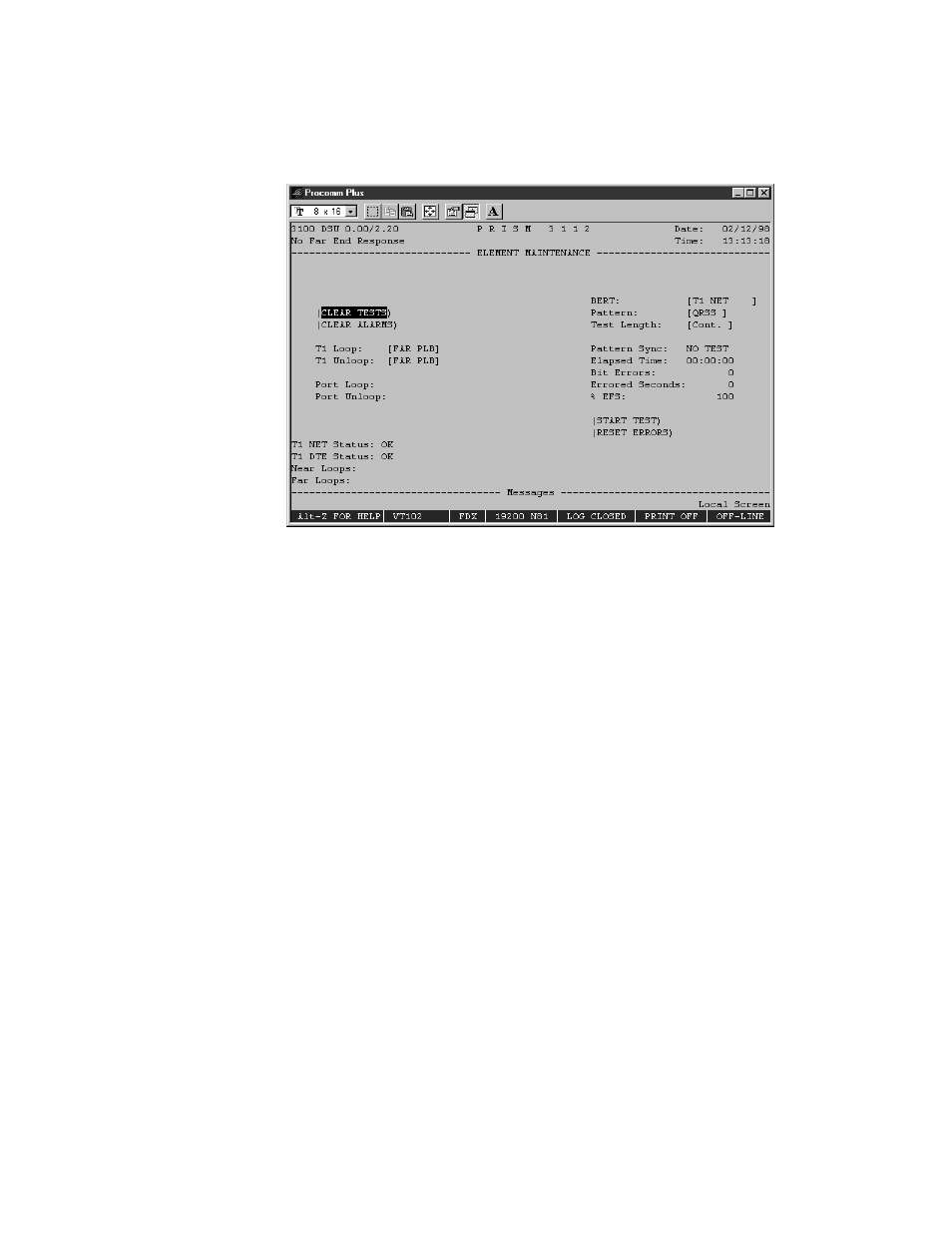 Element maintenance, Clear tests, Clear alarms t1 loop | Verilink PRISM 3111 (34-00242) Product Manual User Manual | Page 61 / 104