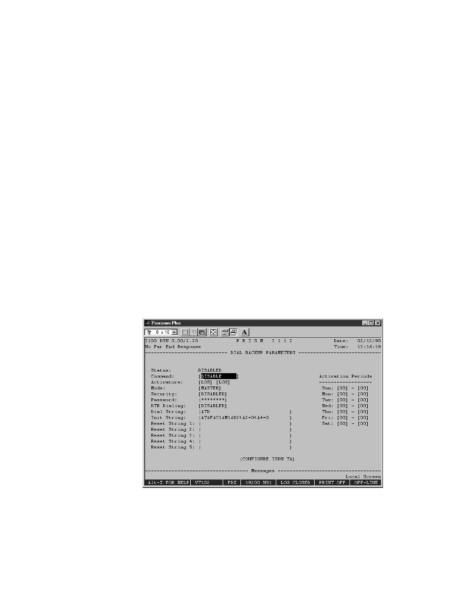 Cts/ dsr/dcd control alarm on dtr loss, Dial backup parameters | Verilink PRISM 3111 (34-00242) Product Manual User Manual | Page 73 / 104