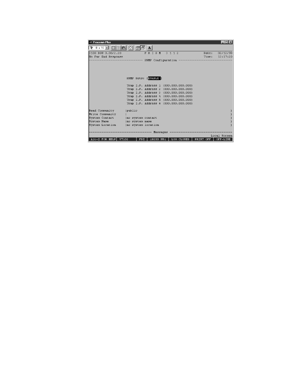 Snmp configuration, Snmp sets trap ip address | Verilink PRISM 3111 (34-00242) Product Manual User Manual | Page 77 / 104