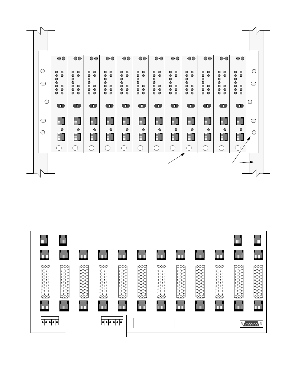 Figure 2-6 model 1051-3 chassis, front view, Figure 2-7 model 1051-3 chassis, rear view | Verilink PRISM 4001 (34-00244) Product Manual User Manual | Page 17 / 34