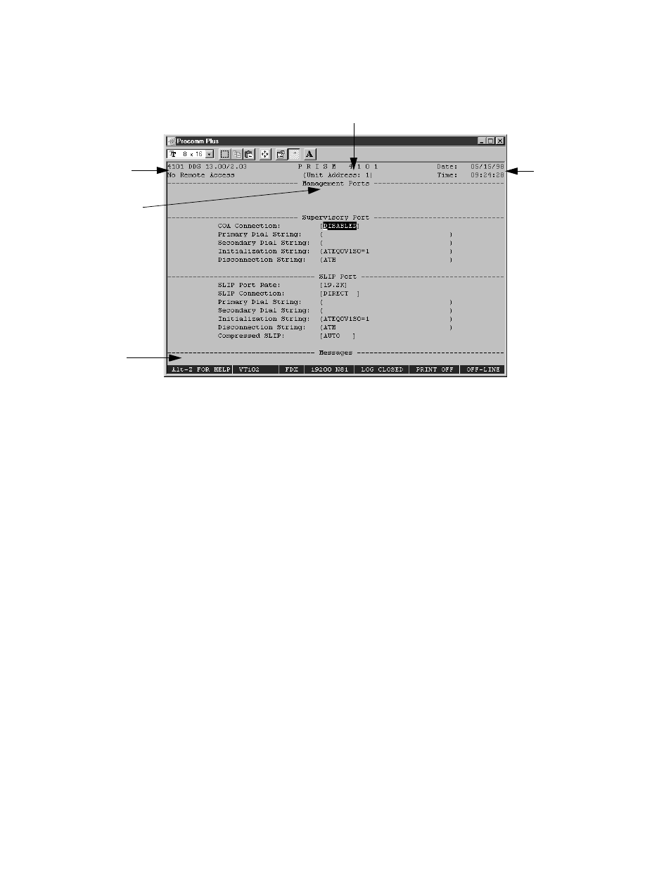 Interface conventions, Device type and revision, Date/time | Element id, Menu title, Messages | Verilink PRISM 4101 (34-00230) Product Manual User Manual | Page 40 / 78