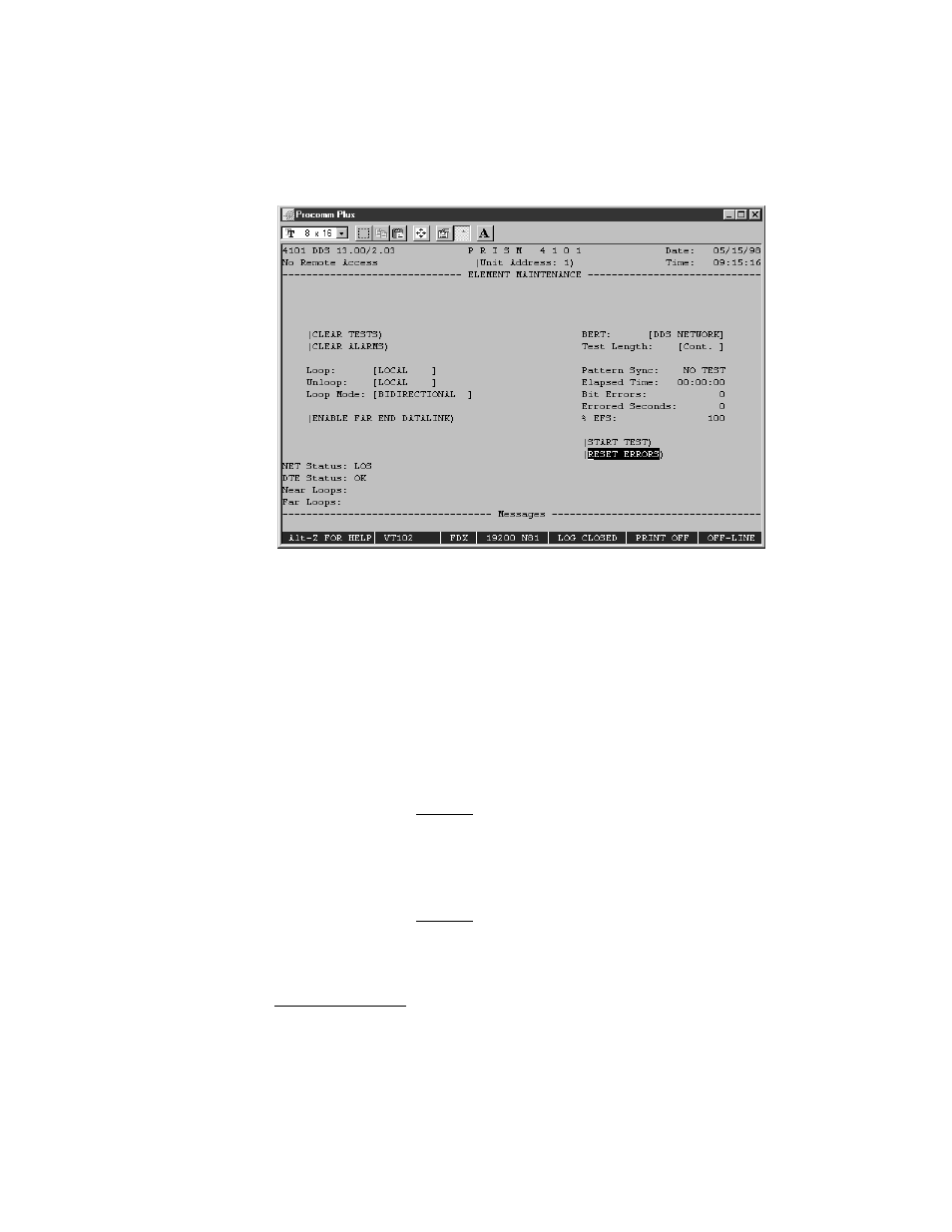 Maintenance, Clear tests, Clear alarms | Loop, Unloop, Loop mode, Clear tests clear alarms loop unloop loop mode | Verilink PRISM 4101 (34-00230) Product Manual User Manual | Page 44 / 78