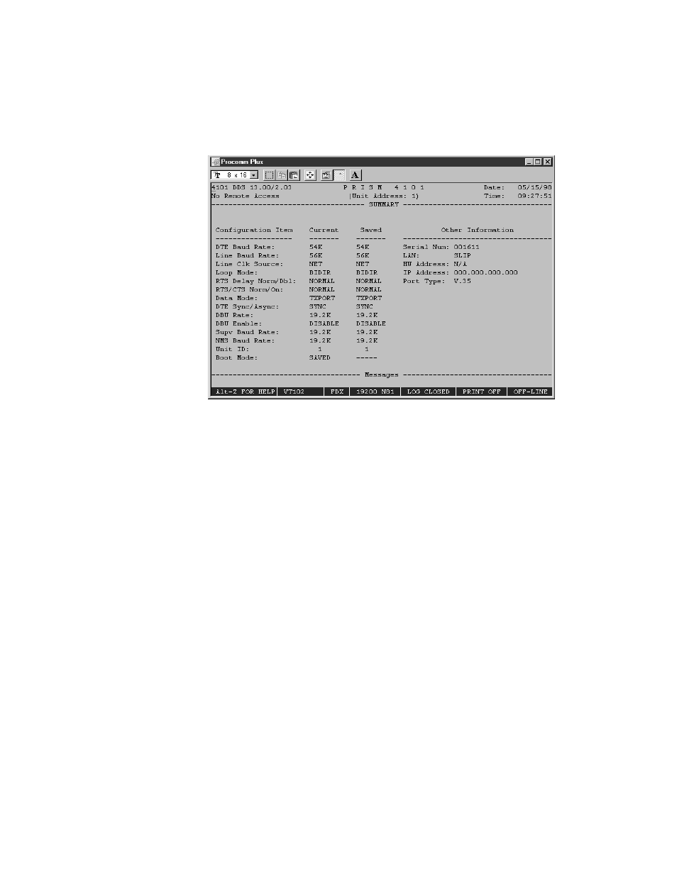 Summary screen, Configuration item, Current | Saved, Other information, Summary screen, Configuration item current saved | Verilink PRISM 4101 (34-00230) Product Manual User Manual | Page 61 / 78