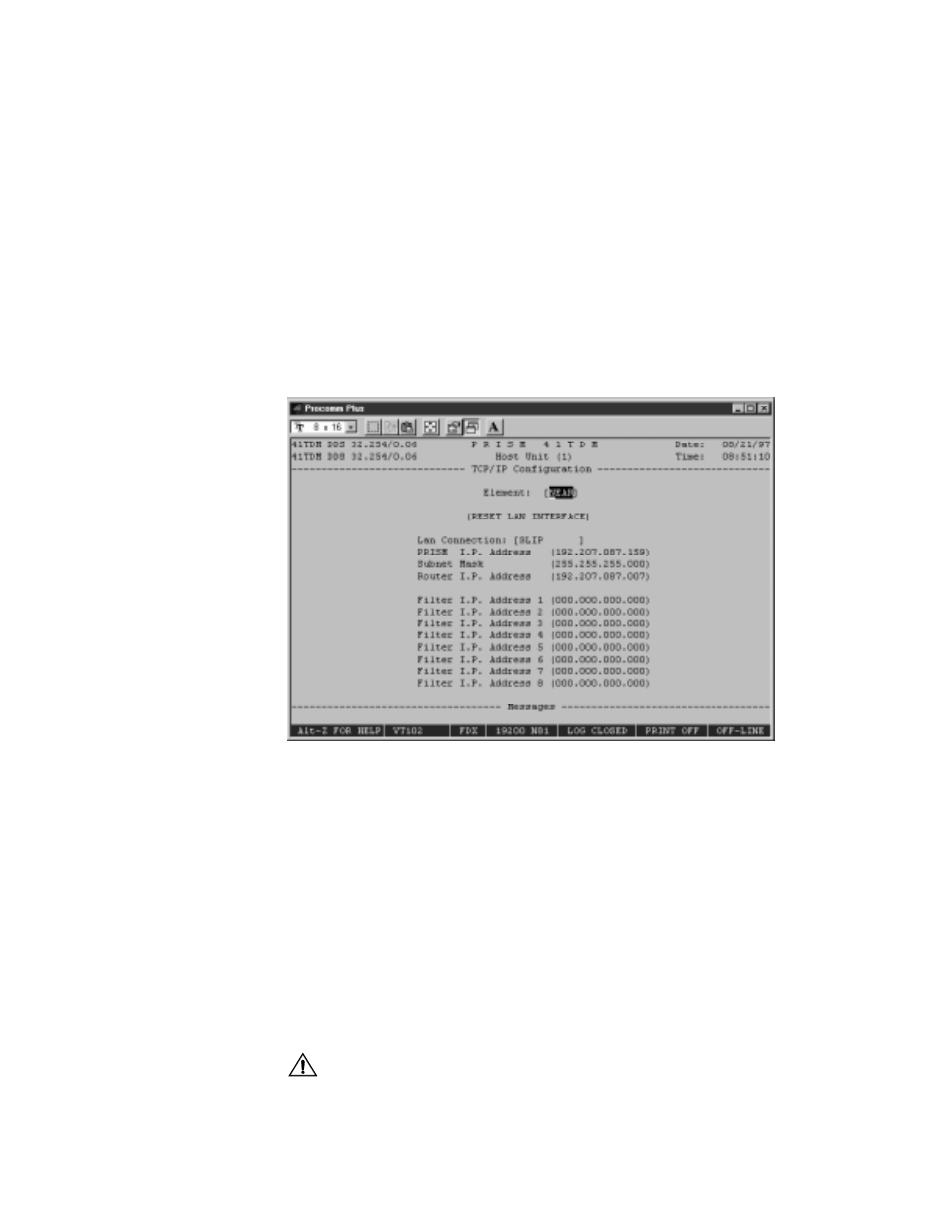 Internal isdn module access, Tcp/ip configuration, Element | Reset lan interface | Verilink PRISM 41TDM (34-00275.4) Product Manual User Manual | Page 53 / 81