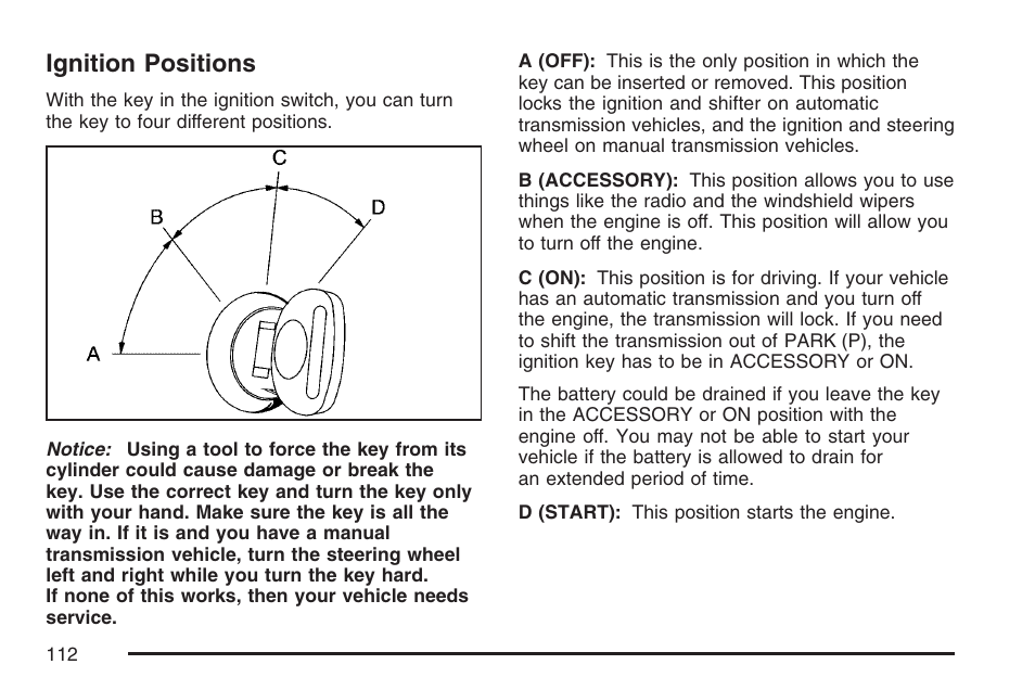 Ignition positions | Cadillac CTS User Manual | Page 112 / 518