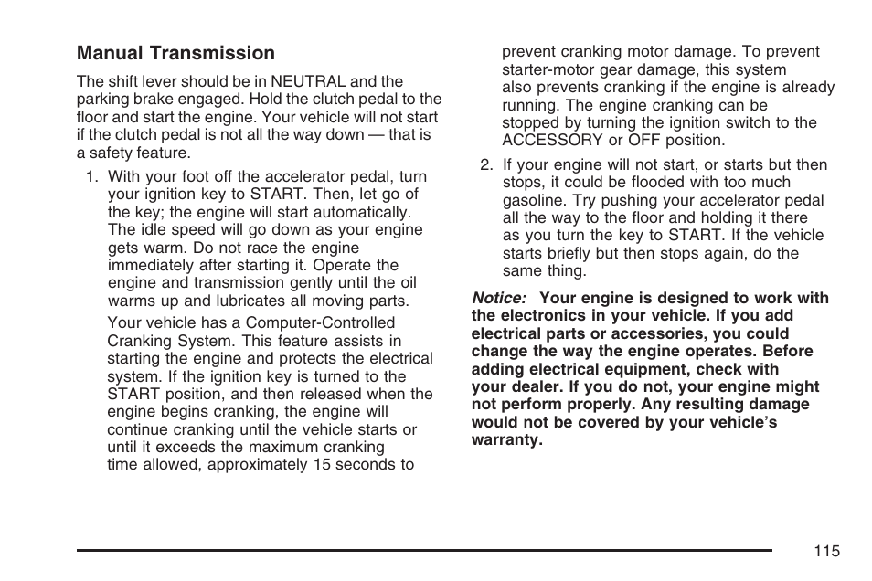 Manual transmission | Cadillac CTS User Manual | Page 115 / 518
