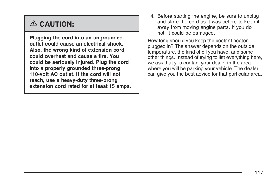 Caution | Cadillac CTS User Manual | Page 117 / 518