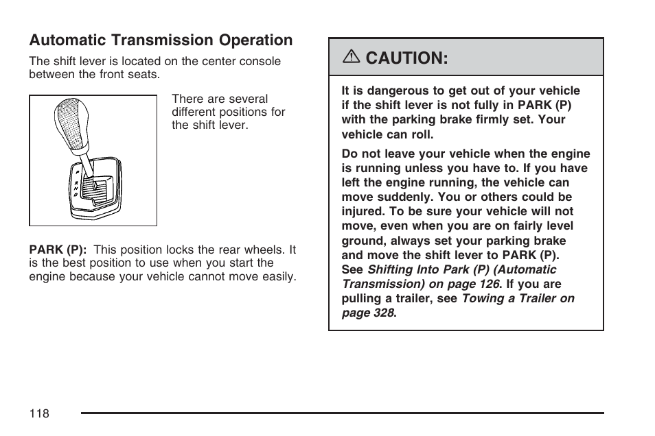 Automatic transmission operation, Caution | Cadillac CTS User Manual | Page 118 / 518