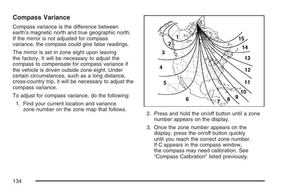 Compass variance | Cadillac CTS User Manual | Page 134 / 518