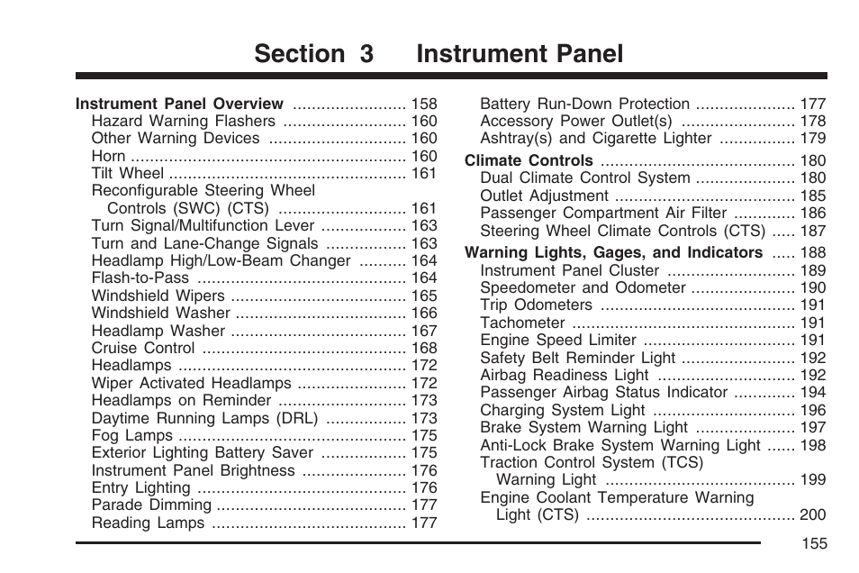 Instrument panel | Cadillac CTS User Manual | Page 155 / 518