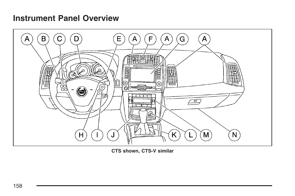 Instrument panel overview | Cadillac CTS User Manual | Page 158 / 518
