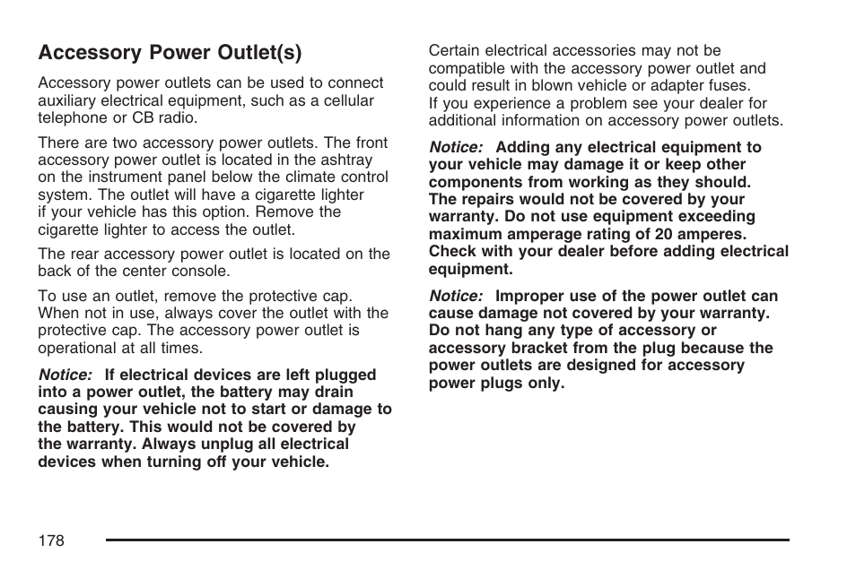 Accessory power outlet(s) | Cadillac CTS User Manual | Page 178 / 518