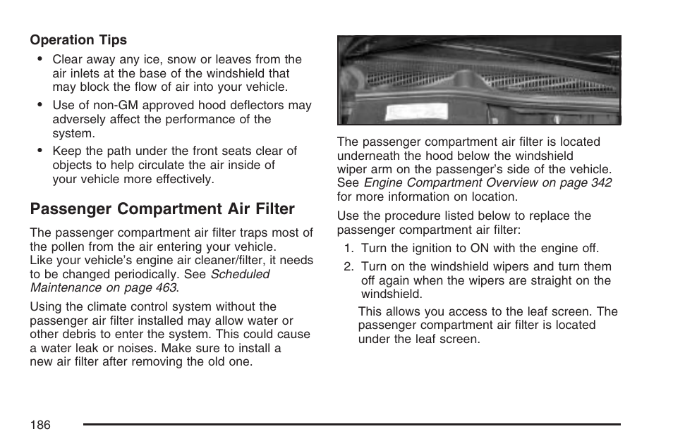 Passenger compartment air filter | Cadillac CTS User Manual | Page 186 / 518