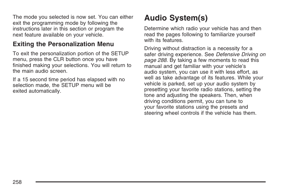 Audio system(s) | Cadillac CTS User Manual | Page 258 / 518