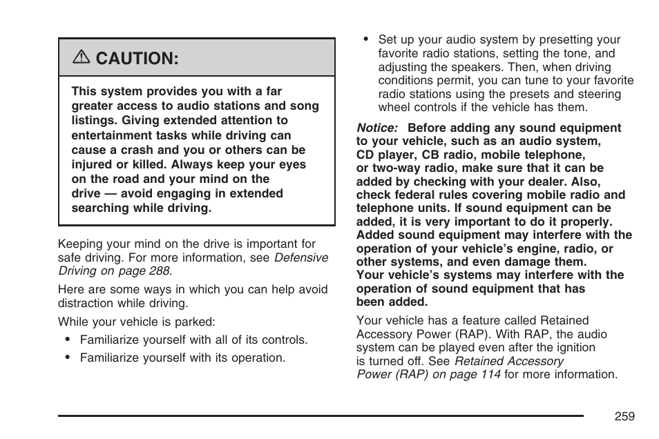Caution | Cadillac CTS User Manual | Page 259 / 518