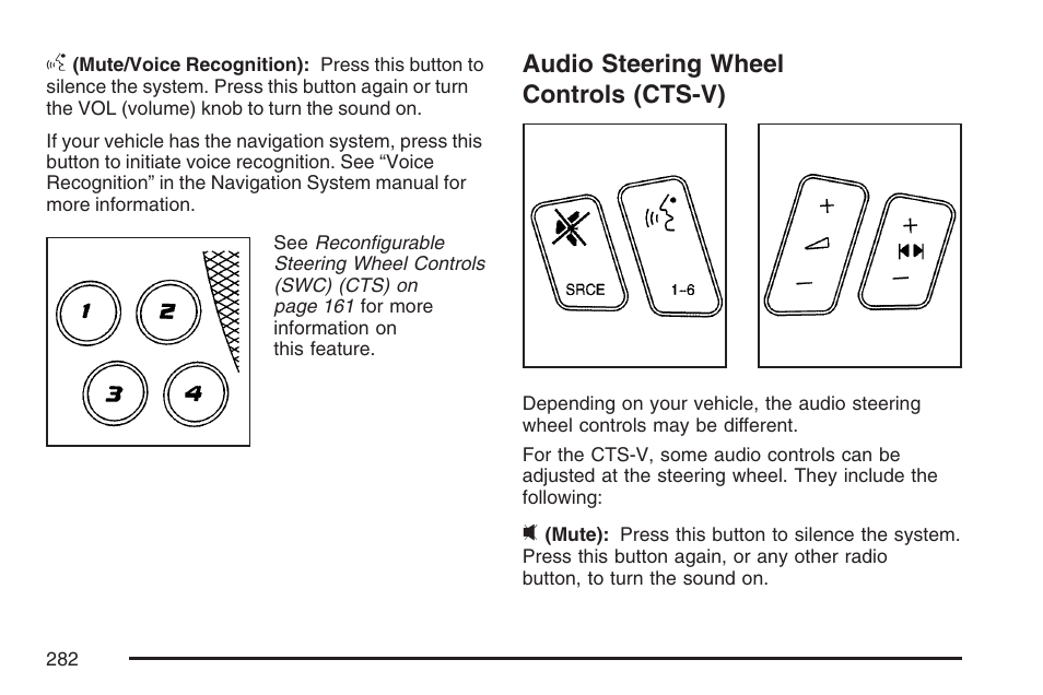 Audio steering wheel controls (cts-v) | Cadillac CTS User Manual | Page 282 / 518