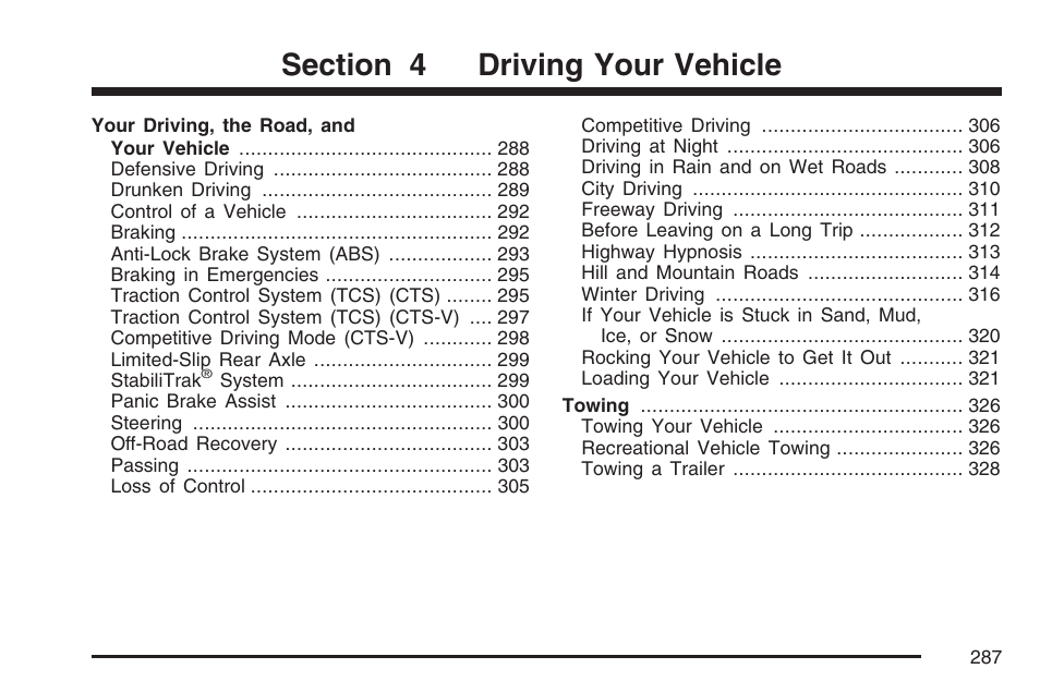 Driving your vehicle | Cadillac CTS User Manual | Page 287 / 518