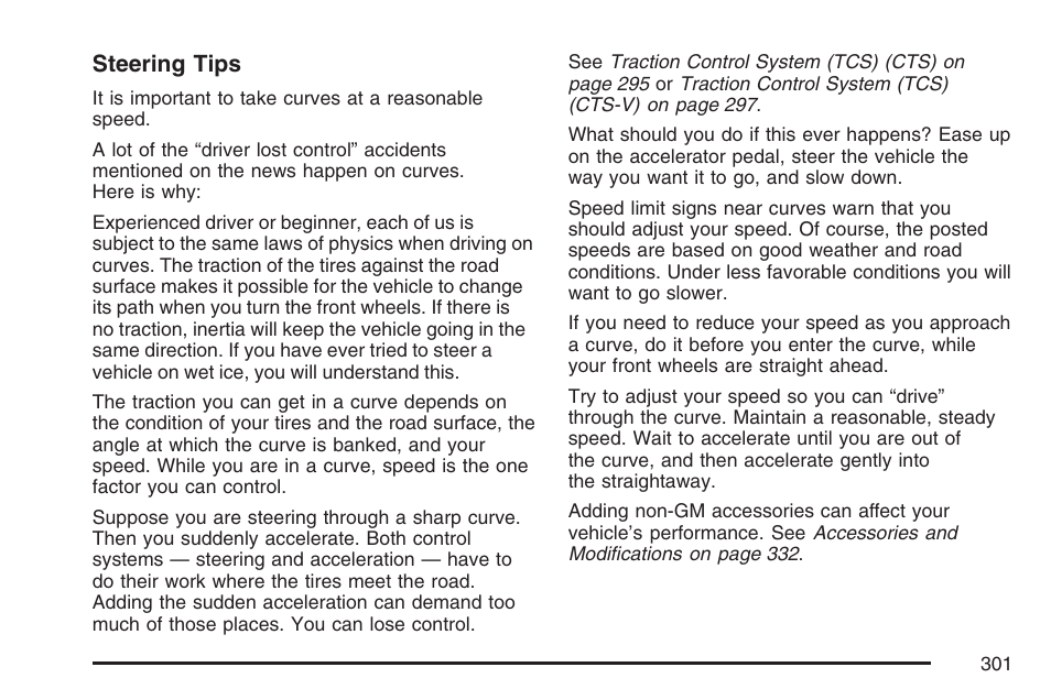Steering tips | Cadillac CTS User Manual | Page 301 / 518