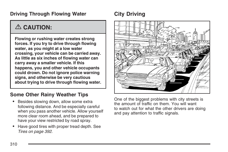 City driving, Caution | Cadillac CTS User Manual | Page 310 / 518