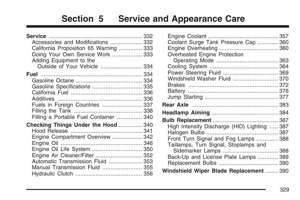 Service and appearance care | Cadillac CTS User Manual | Page 329 / 518