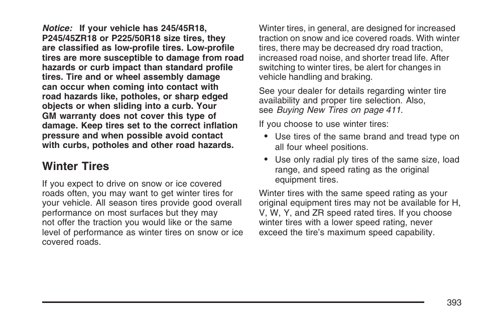 Winter tires | Cadillac CTS User Manual | Page 393 / 518