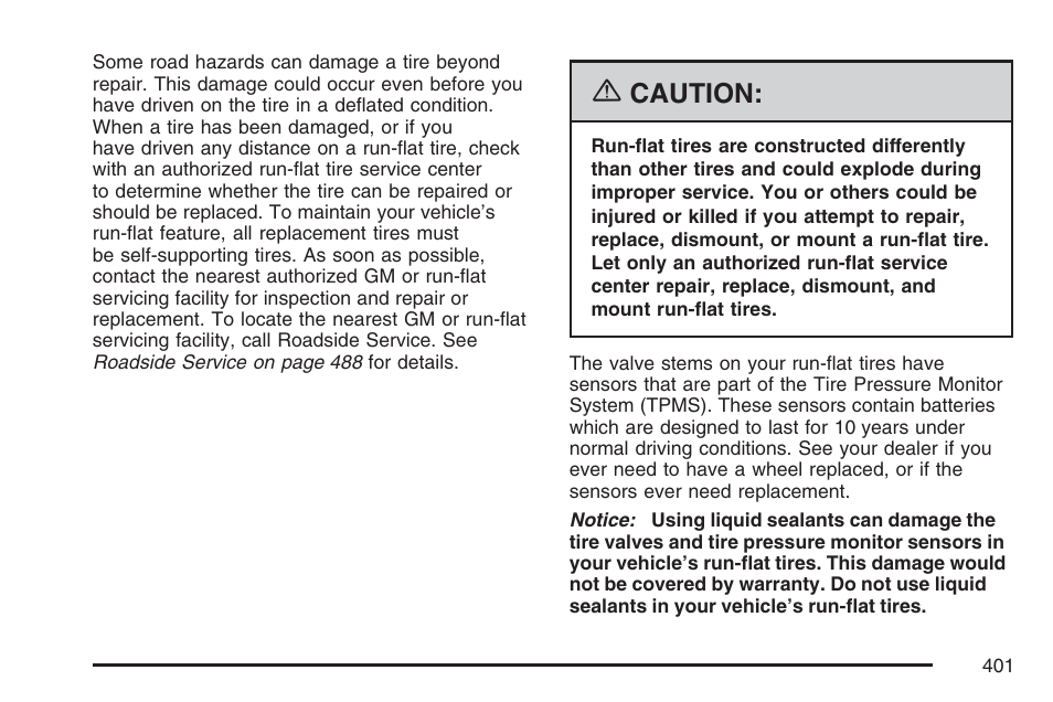 Caution | Cadillac CTS User Manual | Page 401 / 518