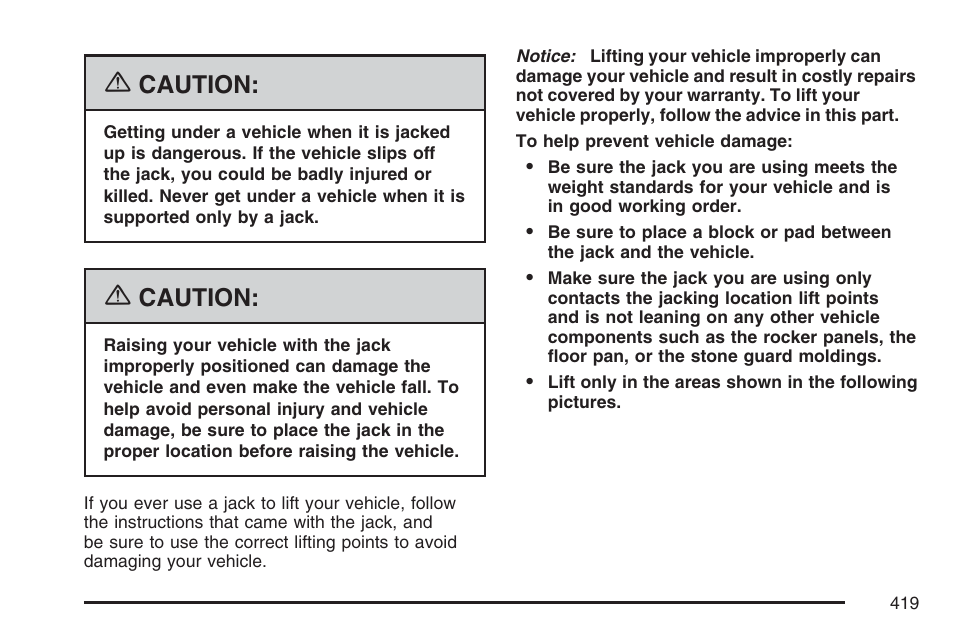 Caution | Cadillac CTS User Manual | Page 419 / 518