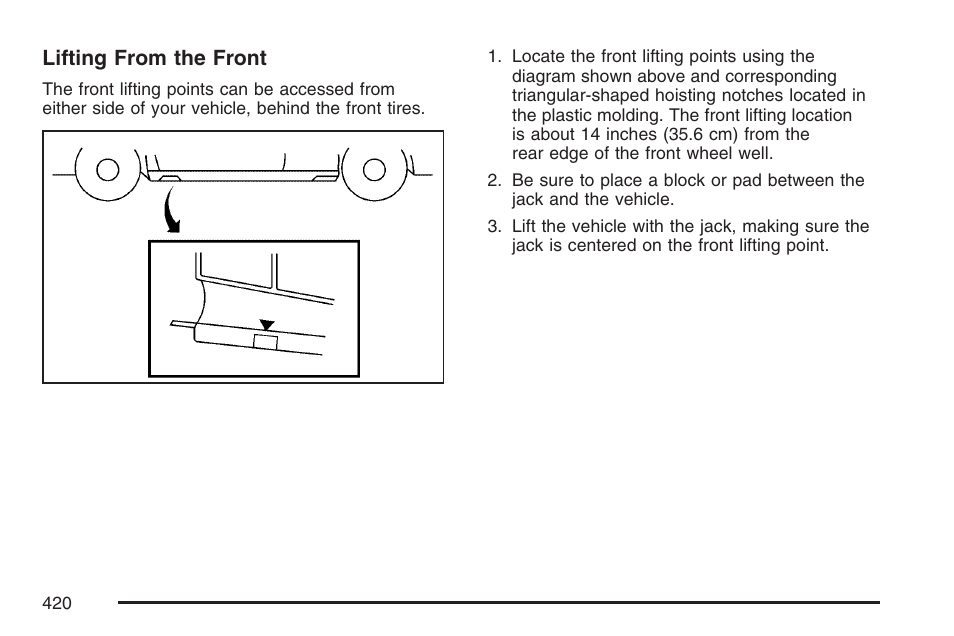 Lifting from the front | Cadillac CTS User Manual | Page 420 / 518