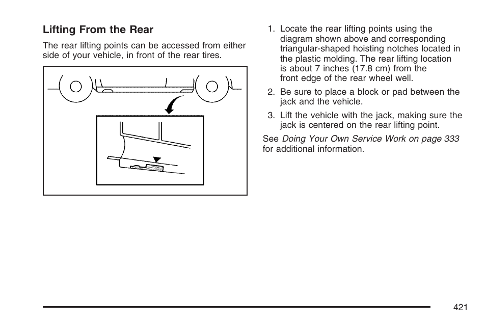 Lifting from the rear | Cadillac CTS User Manual | Page 421 / 518