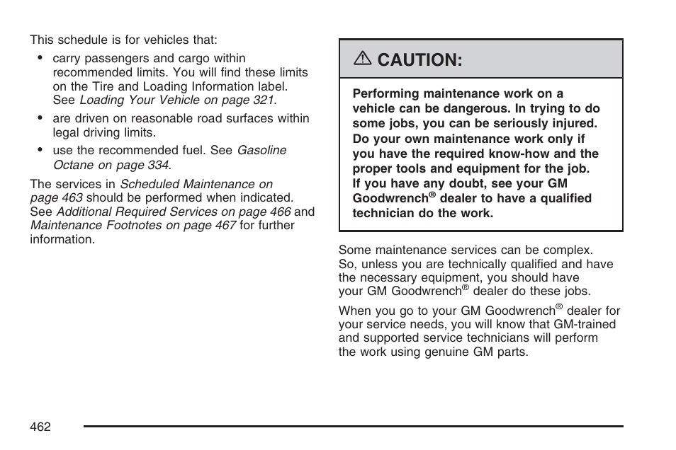 Caution | Cadillac CTS User Manual | Page 462 / 518