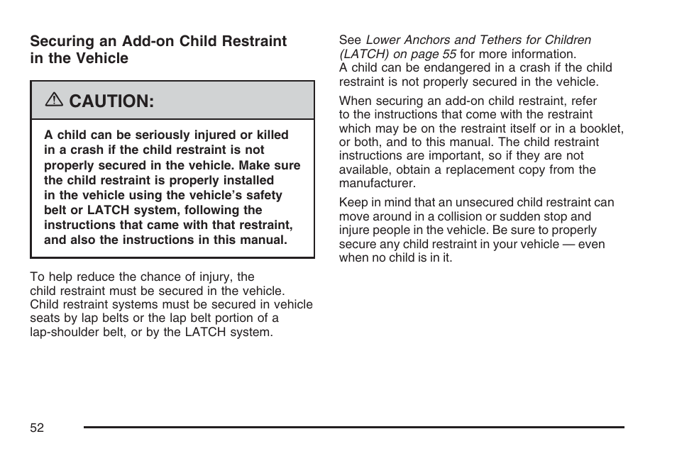 Caution | Cadillac CTS User Manual | Page 52 / 518