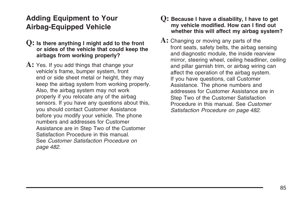 Adding equipment to your airbag-equipped vehicle, Adding equipment to your, Airbag-equipped vehicle | Cadillac CTS User Manual | Page 85 / 518