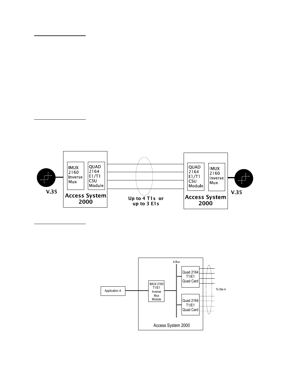 Inverse multiplexer configurations, One quad 2164, one imux 2160, Two quad 2164, one imux 2160 | Verilink QUAD/IMUX (880-502392-001) Product Manual User Manual | Page 14 / 91