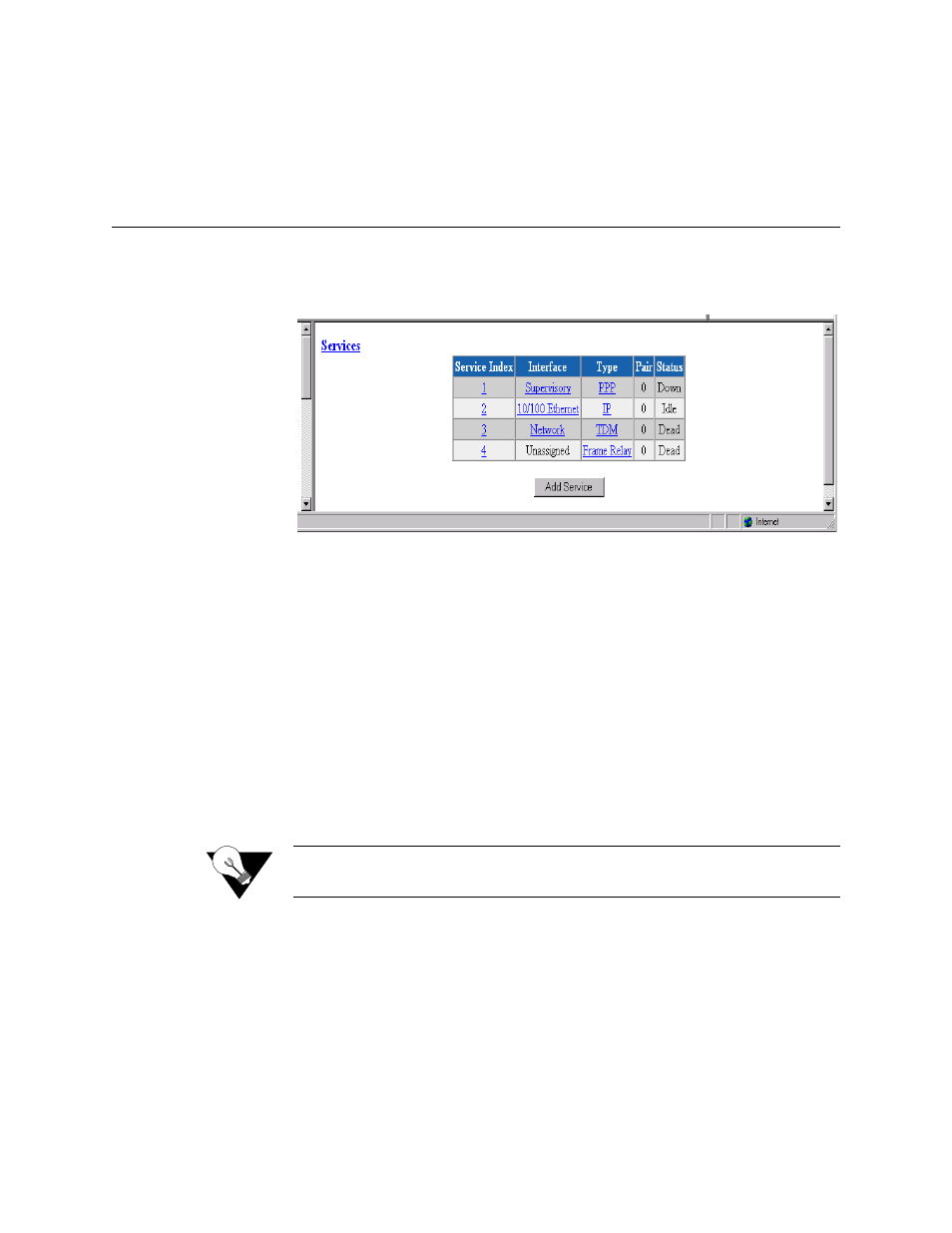 Services, Adding a service, Service details screen | Services -14, Adding a service -14, Service details screen -14 | Verilink T1 Access Router (34-00327) Product Manual User Manual | Page 42 / 197