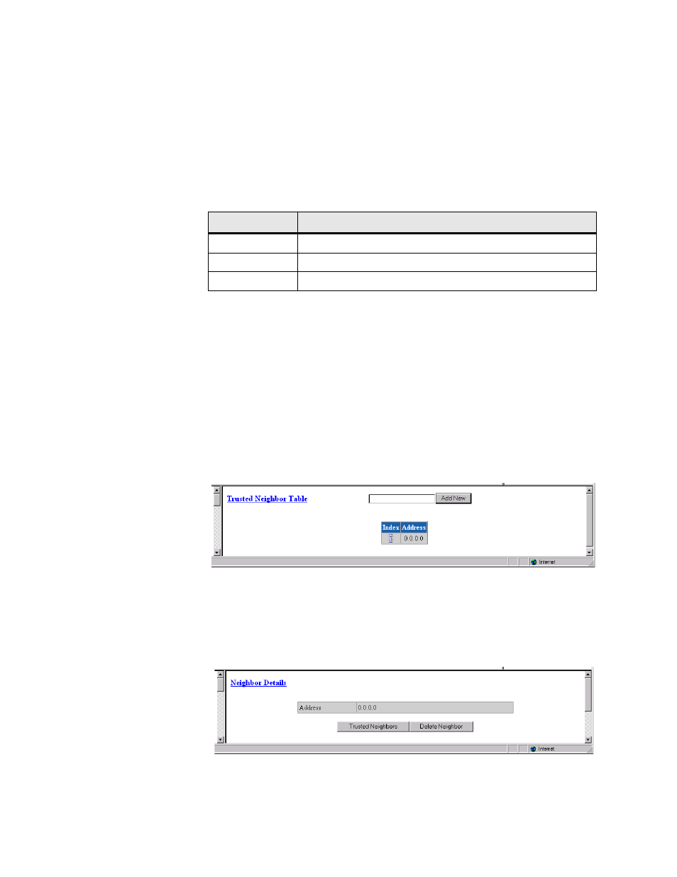 Trusted neighbor table screen, Trusted neighbor table screen -56 | Verilink T1 Access Router (34-00327) Product Manual User Manual | Page 84 / 197