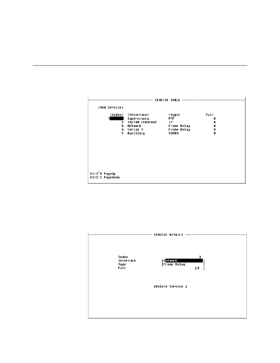 Current pin status, Service table screen, Current pin status -14 | Service table screen -14 | Verilink WANsuite 5330 (34-00302.F) Product Manual User Manual | Page 92 / 135