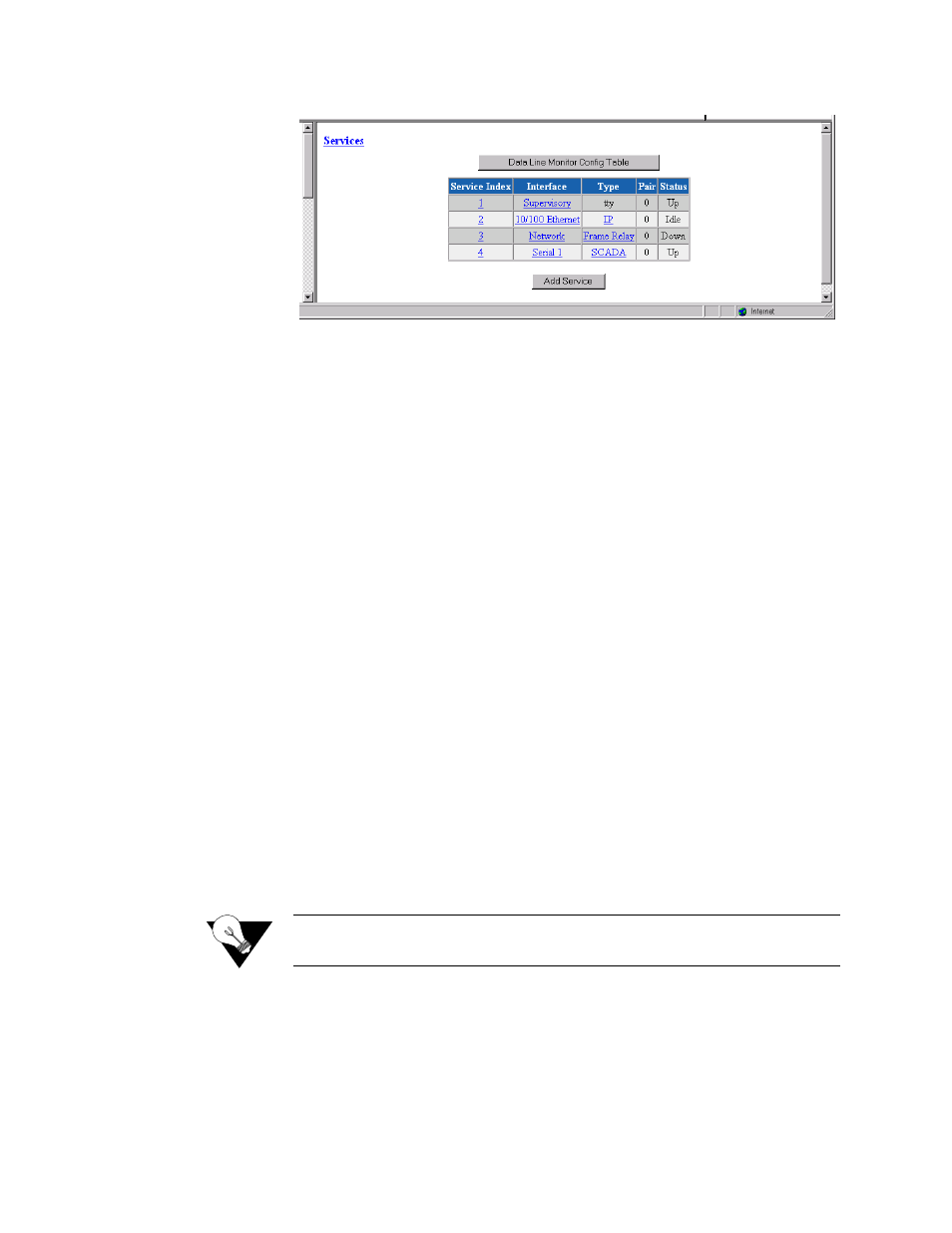 Adding a service, Data line monitor configuration table, Adding a service -15 | Data line monitor configuration table -15 | Verilink WANsuite 5370 (34-00310.D) Product Manual User Manual | Page 45 / 235