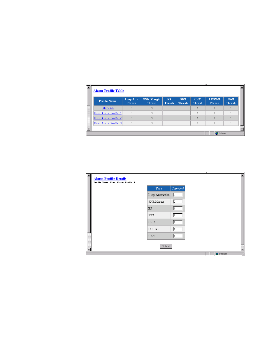 Alarm profile table screen, Alarm profile table screen -9 | Verilink WANsuite 6450 (34-00326) Product Manual User Manual | Page 37 / 205