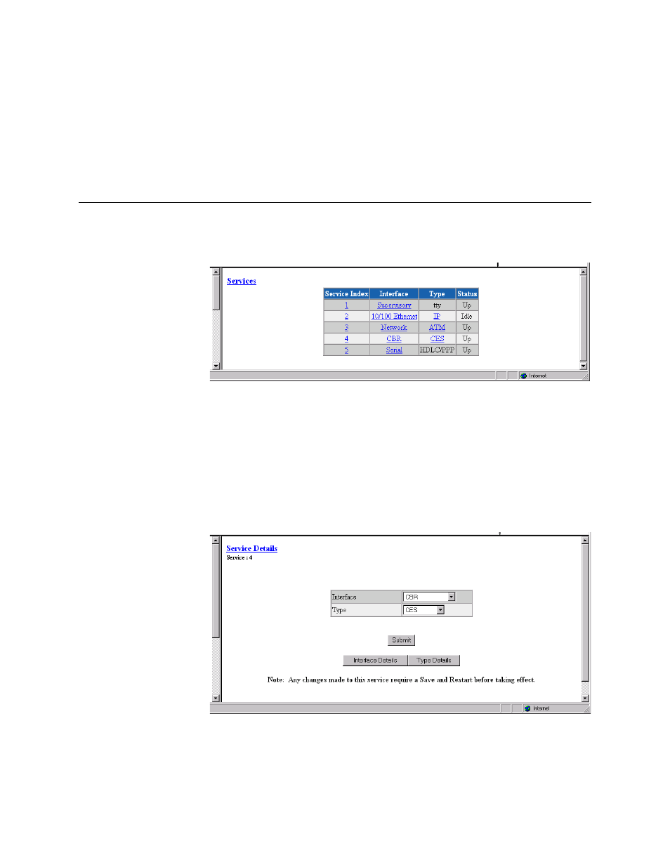 Services, Service details screen, Services -25 | Service details screen -25 | Verilink WANsuite 6450 (34-00326) Product Manual User Manual | Page 53 / 205