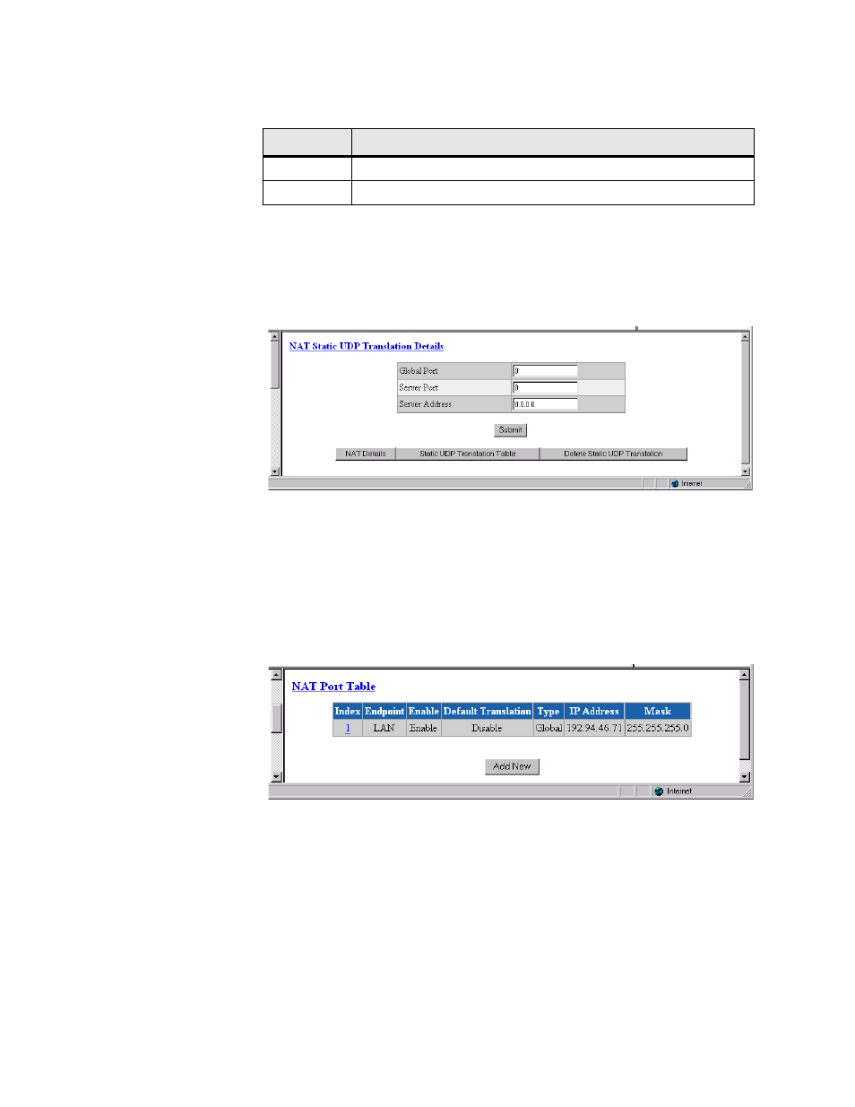 Nat port table screen, Nat port table screen -66 | Verilink WANsuite 6450 (34-00326) Product Manual User Manual | Page 94 / 205