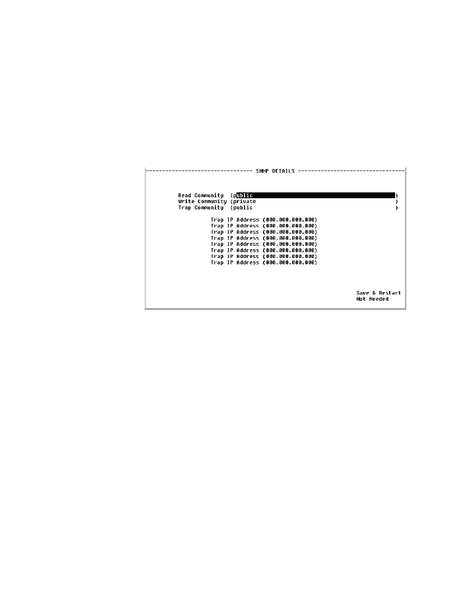 Snmp, Snmp details screen, Trap log | Snmp -51, Snmp details screen -51, Trap log -51 | Verilink WANsuite 7105 (34-00316.C) Product Manual User Manual | Page 185 / 255