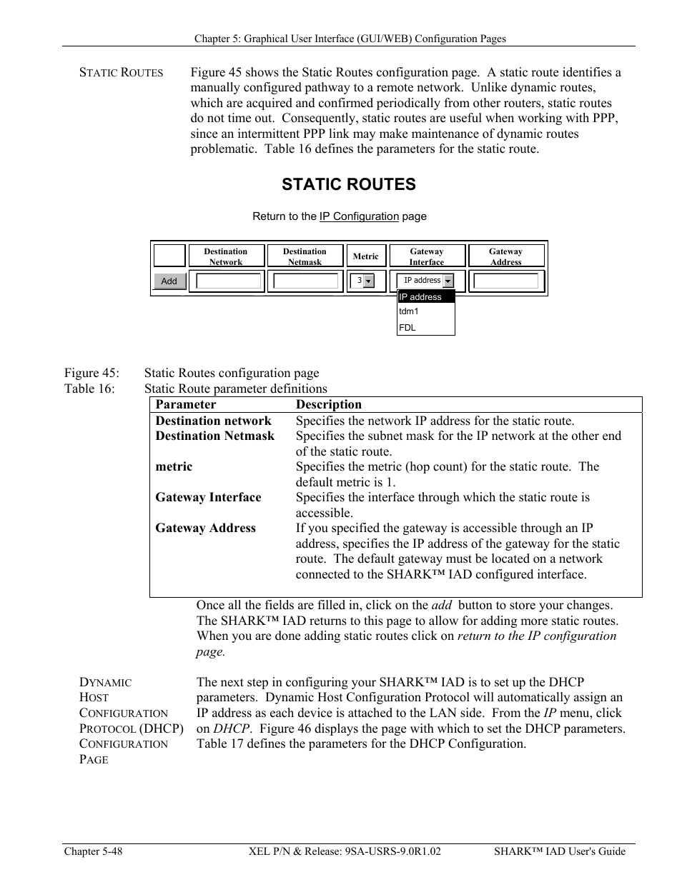 Static routes, Igure, Tatic | Able, Oute parameter definitions | Verilink XEL XSP-100 SHARK IAP (9SA-USRS-9.0R1.02) Product Manual User Manual | Page 102 / 262