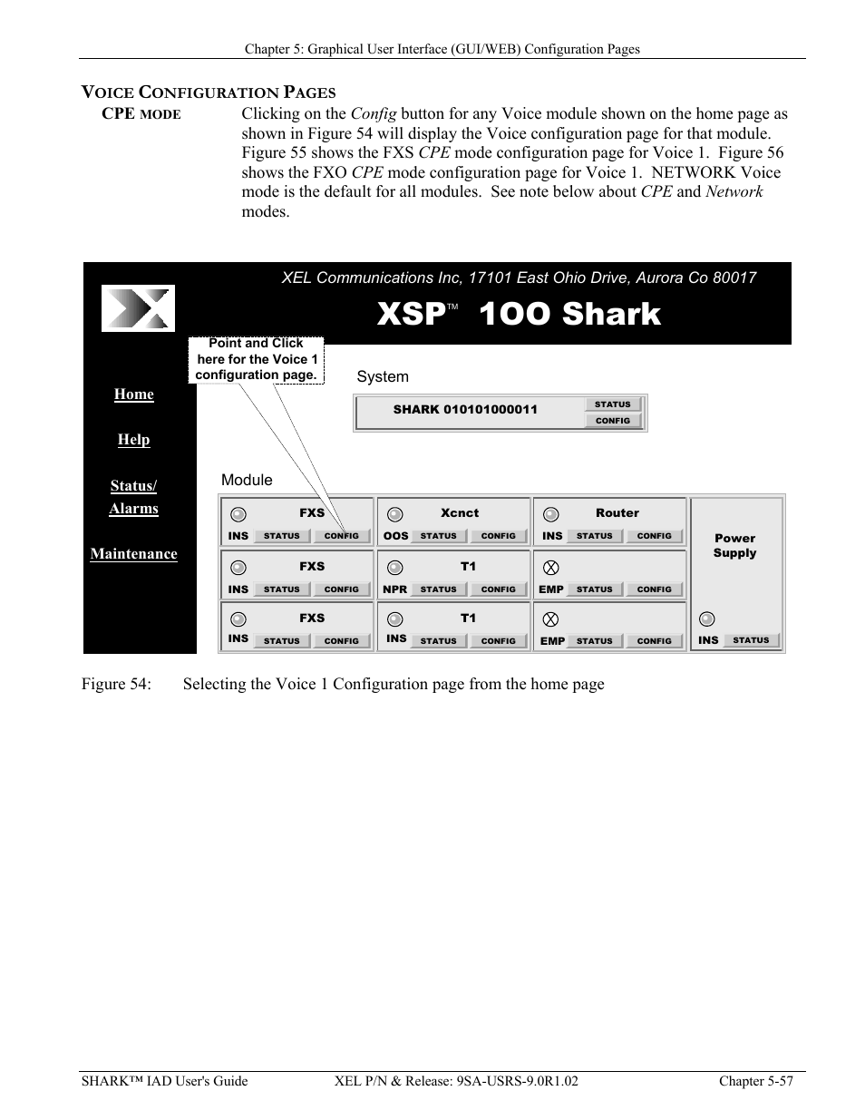 Cpe mode, Mode, Igure | Electing the, Oice, Xsp 1oo shark, Onfiguration, Ages, Module, System | Verilink XEL XSP-100 SHARK IAP (9SA-USRS-9.0R1.02) Product Manual User Manual | Page 111 / 262