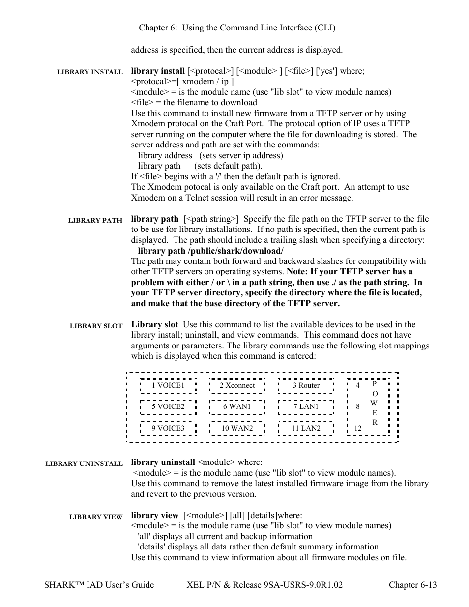 Library install, Library path, Library slot | Library uninstall, Library view | Verilink XEL XSP-100 SHARK IAP (9SA-USRS-9.0R1.02) Product Manual User Manual | Page 129 / 262