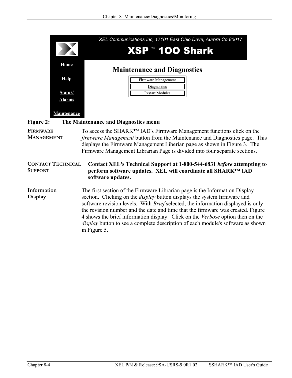Firmware management, Contact technical support, Information display | Irmware, Anagement, Ontact, Echnical, Upport, Information display -4, Igure | Verilink XEL XSP-100 SHARK IAP (9SA-USRS-9.0R1.02) Product Manual User Manual | Page 188 / 262