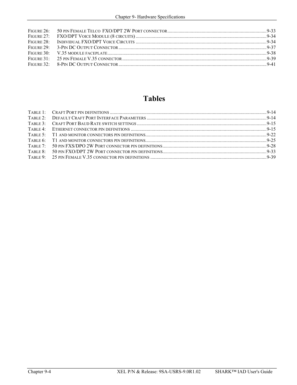 Tables | Verilink XEL XSP-100 SHARK IAP (9SA-USRS-9.0R1.02) Product Manual User Manual | Page 204 / 262